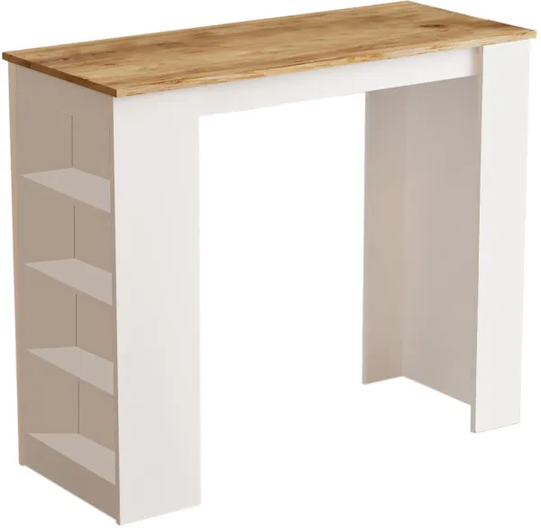 NORDVÄRK ST1 barbord, m. 3 hyller - hvit og natur melamin (120x51,6)